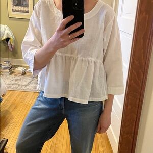 Women's White Peplum Handwoven Cotton Top